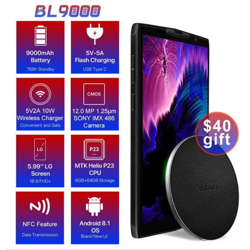 DOOGEE BL9000 Mobile Phone 5.99inch 6GB RAM 64GB ROM MTK6763 Octa Core Android8.1 Battery 9000mAh NFC Wireless Charge Smartphone DOOGEE BL9000 Mobile Phone 5.99inch 6GB RAM 64GB ROM MTK6763 Octa Core Android8.1 Battery 9000mAh NFC Wireless Charge Smartphone
