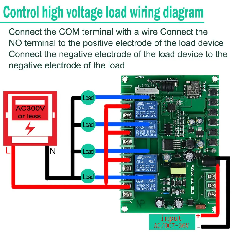 KTNNKG 4CH wifi релейный приемник 110V AC 90-250V& 12V DC7-36V Универсальный основной выключатель питания беспроводной пульт дистанционного управления для умного дома