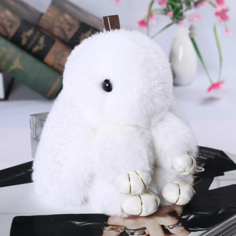 

15CM cute Pluff rabbit keychain Rex simulation rabbit fur keychain ladies bag toy doll fluffy Pom Pom cute pompom keychain