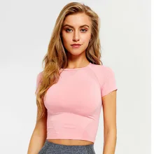 Vital бесшовный короткий рукав укороченный Топ для женщин тренажерный зал Спорт Фитнес Футболка бесшовный топ Йога рубашка Топ