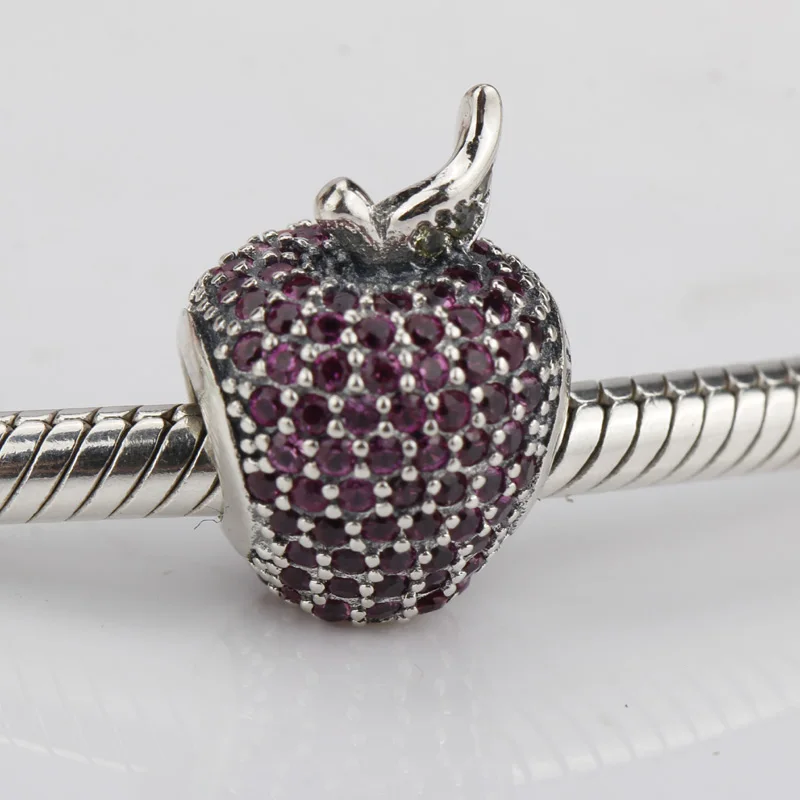 

Apple Charm 925 Sterling Silver Pave Fancy Red CZ Crystal Fit Bracelet Silver 925 Charms Beads Jewelry Making for Gift