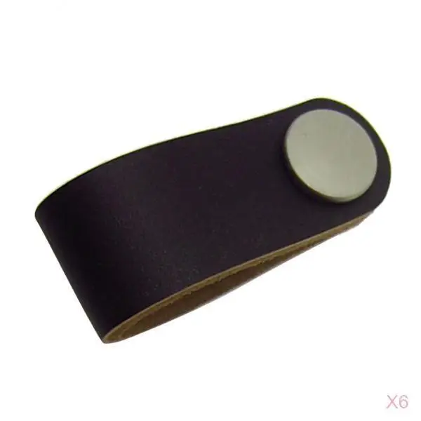 6x Single hole handmade leather furniture handle modern style leather replacement handle door pull knob black