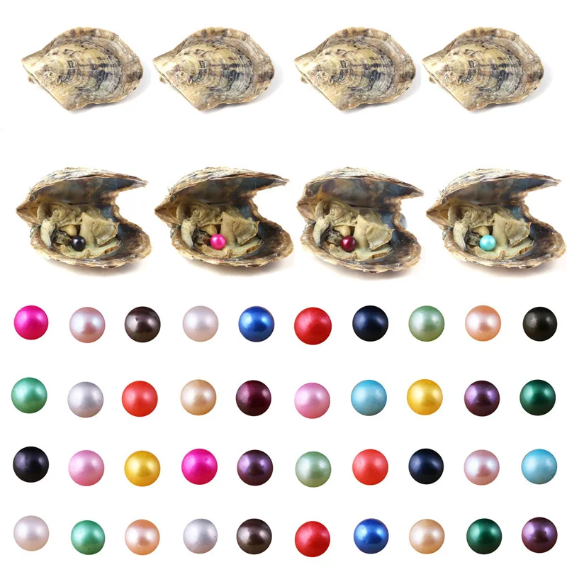 

LE SKY 1PC Random Color Natural Pearl Saltwater Cultured Pearl Oyster with 6.5-7.5 mm Pearl DIY Birthday Gifts Vacuum-Packed