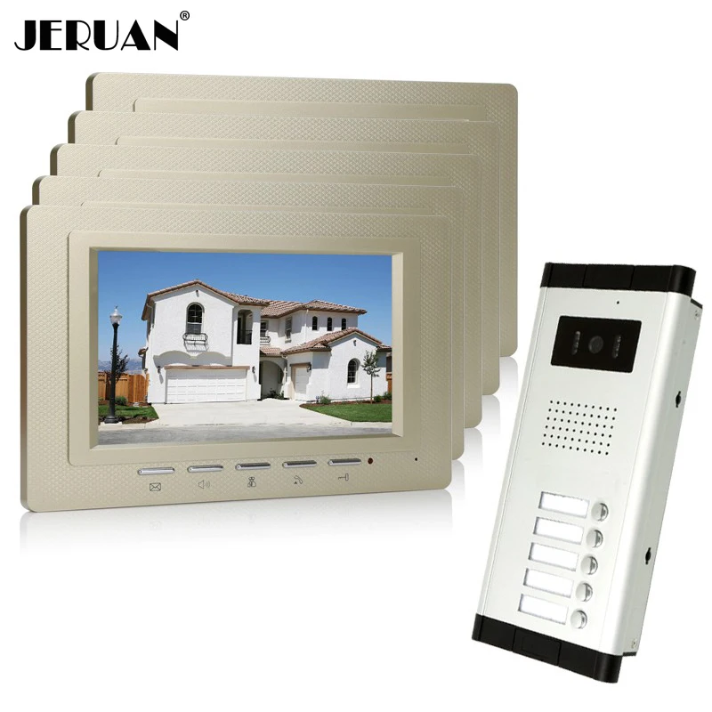 JERUAN Wholesale New Home Apartment Intercom System 5 Monitors Wired 7