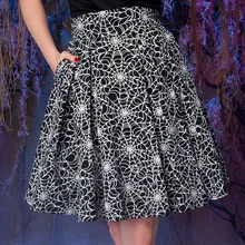 30-Летняя женская винтажная 50s паутина с принтом Высокая талия плиссированная Свинг Юбка в белом черном рокабилли faldas размера плюс юбки