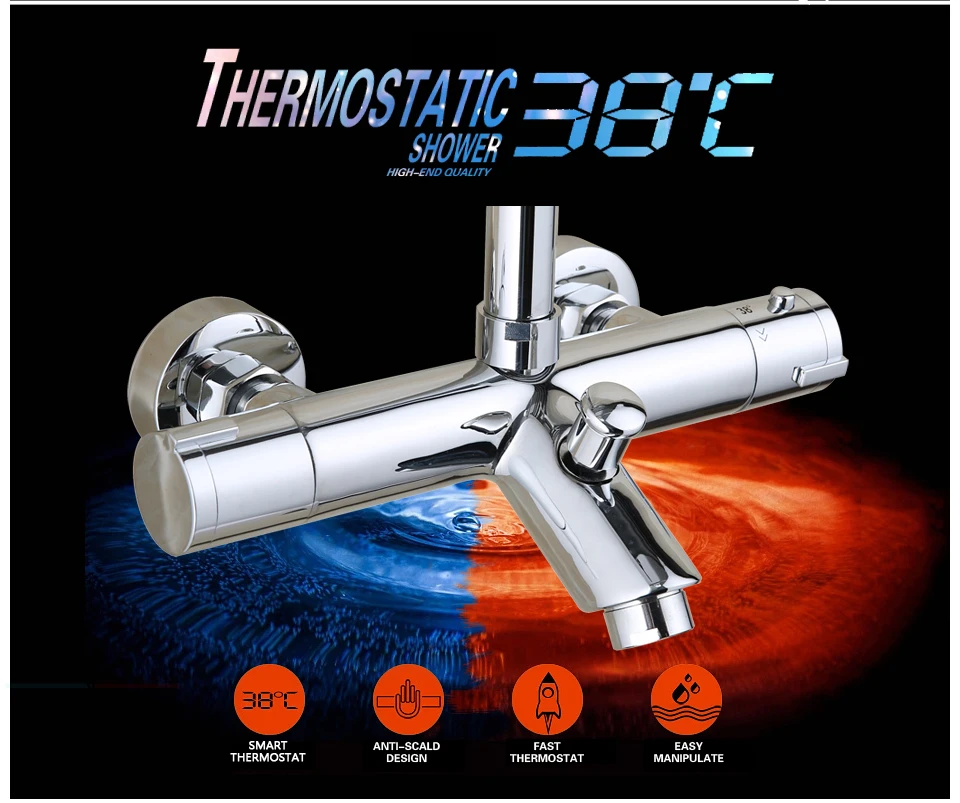 Дизайн полированный хром твердая латунь для ванной термостатический смеситель для душа с изгибом угол AL-839B