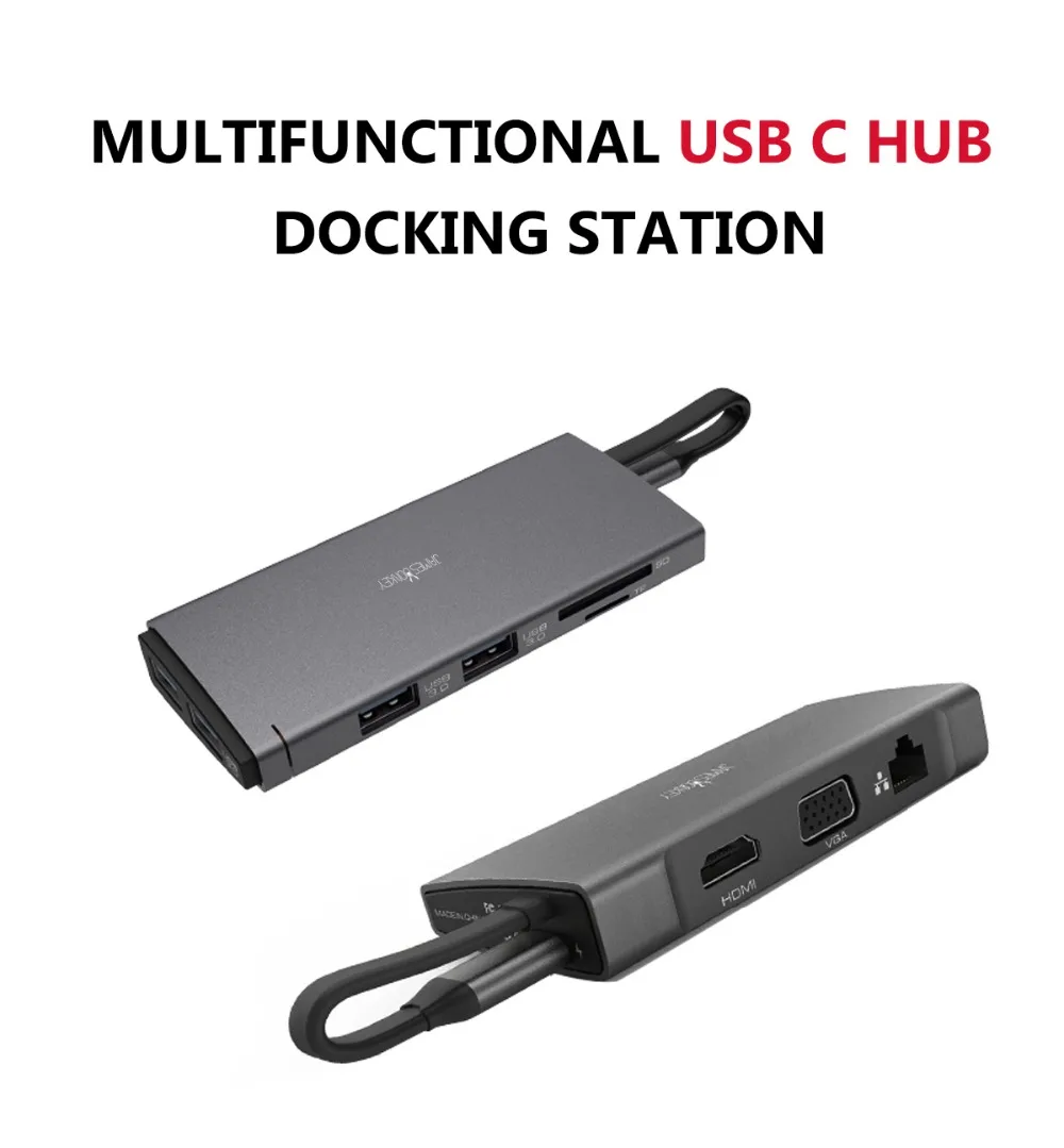 Слог USB C концентратор 10 в 1 USB 3,0 док-станция USB C док-станция для ноутбука USB 3,0 HDMI VGA RJ45 PD Тип C разъем HDMI