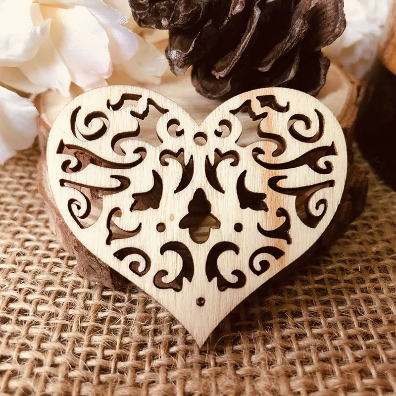 wood hollowed flower heart wedding tag (4)