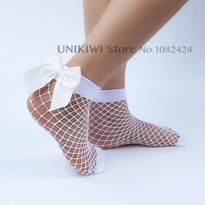 knee socks Chic Streetwear Women's Harajuku Black Breathable Bow knot Fishnet Socks.Sexy Hollow out Mesh Nets Socks Ladies Girl's Bow Sox walking socks womens