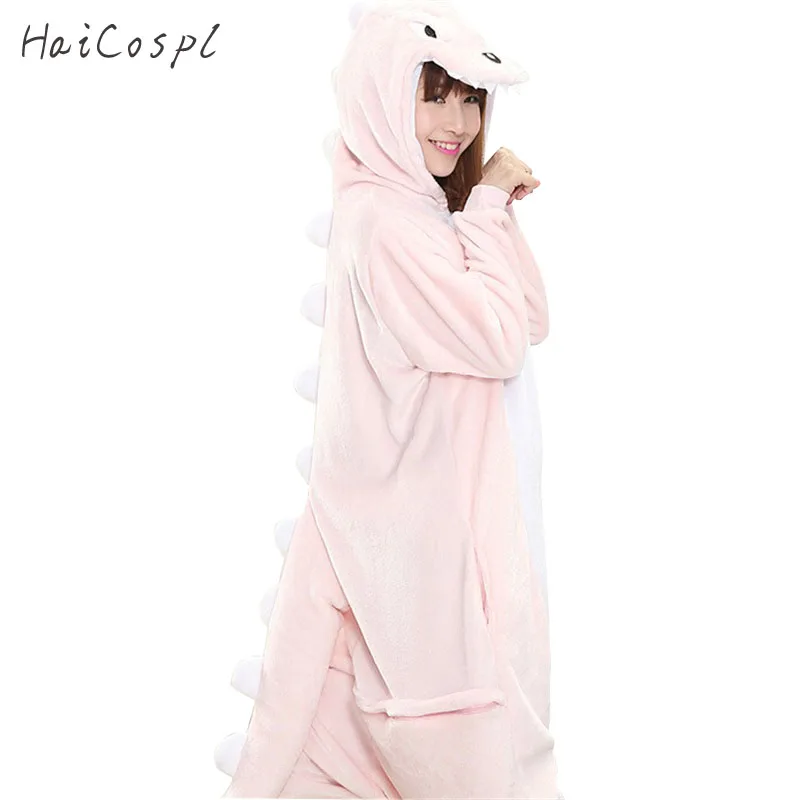 Динозавр Kigurumi пижамы комплект для женщин Зимняя Домашняя одежда ползунки