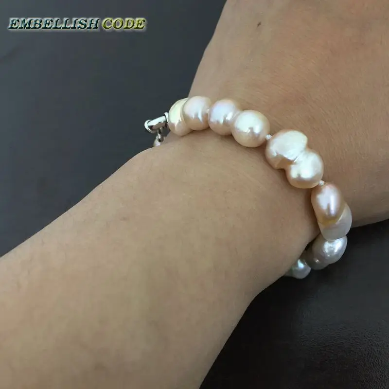 selling well bracelet Baroque style Irregular Peanut shape light pink real freshwater pearl bangle make knots white fine jewelry