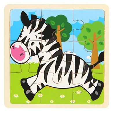 Мини Размер 11*11 см деревянная 3D мультяшная головоломка для детей Детские Мультяшные животные/дорожные Пазлы обучающая игрушка подарок для девочек и мальчиков - Цвет: zebra
