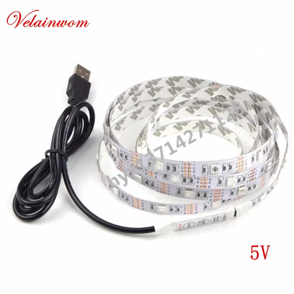 5 в Светодиодная лента USB источник питания декоративная световая лента SMD 3528 50 см 1 м 2 м лента ТВ фоновое освещение