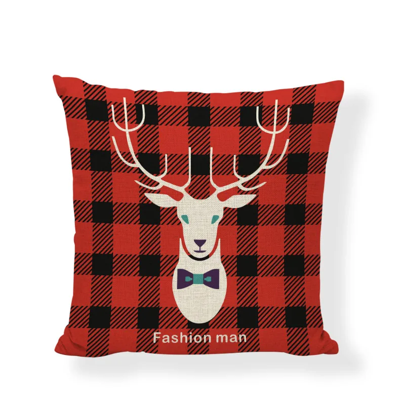 Moose Чехол на подушку Merry Christmas Buffalo Плед черные птицы 45*45 см Усы олень Кемпинг