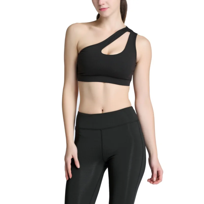 

Women Sexy One Shoulder Plus Size Solid Color Sports Bra Quick-drying Hollow Beauty Back Sports Training Yoga Fitness Underwear