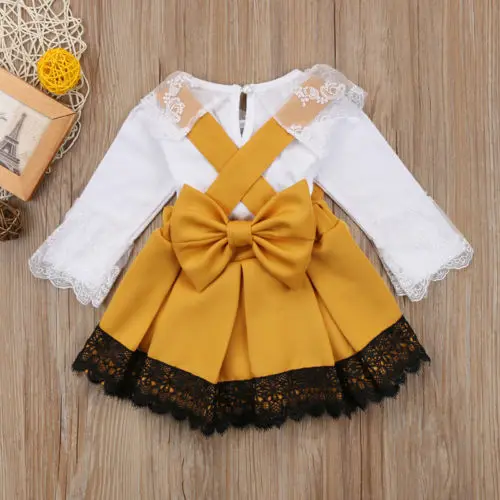 

Kid Baby Girl Lace Jumpsuit Bodysuit Party Bowknot Skirt Dress Outfit Set