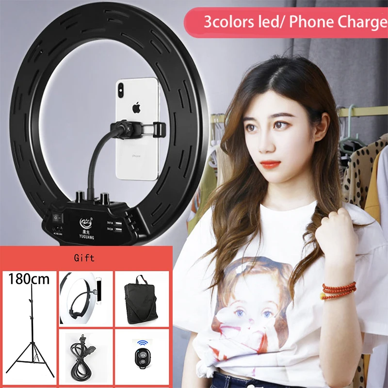 

Photo Studio 14" 308pcs LED 3Color3200K-5600K Dimmable Photography Phone Video LED Ring Light Lamp With Tripod Stand For Camera
