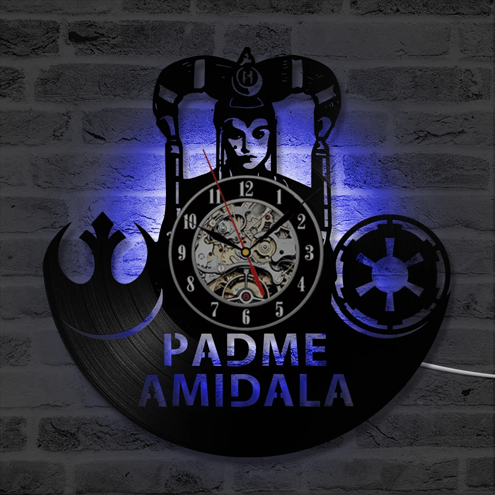 Star Wars Art Wall Clock Home Decorative Vintage Black Vinyl Record Hanging Clock LED with 7colors
