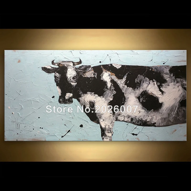 Hand Painted Abstract Grey White Cow Oil Acrylic Palette Knife Abstract