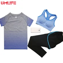 UMLIFE спортивный костюм женский фитнес-бюстгальтер для йоги+ футболка+ шорты для бега Комплект из трех предметов спортивная одежда комплект для йоги дышащий быстро сохнет