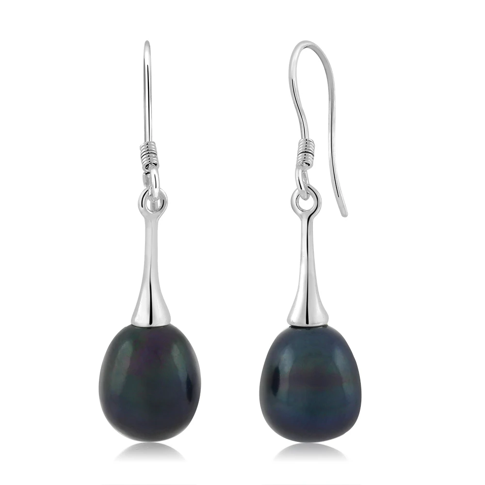 

9-10MM Black Tear Drop Simulated Shell Pearl Women's Dangle Earrings Fish Hook