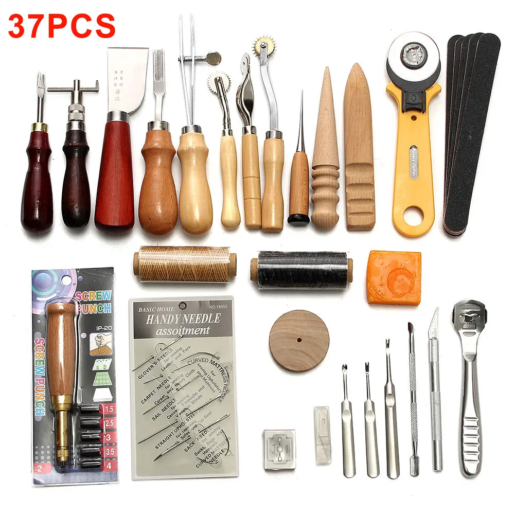 

1 Set Leather Craft Tools Punch Kit Stitching Carving Sewing Saddle Groover 2019ing