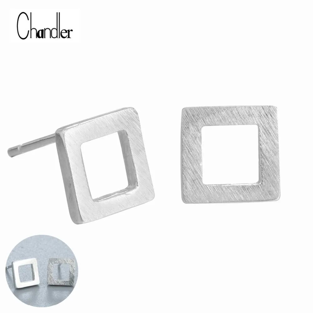 2017 New Hollow Square Table Post Stud Earrings Geometrical 925 Silver Sterling Jewelry Matte Finish Simple Homme pendientes