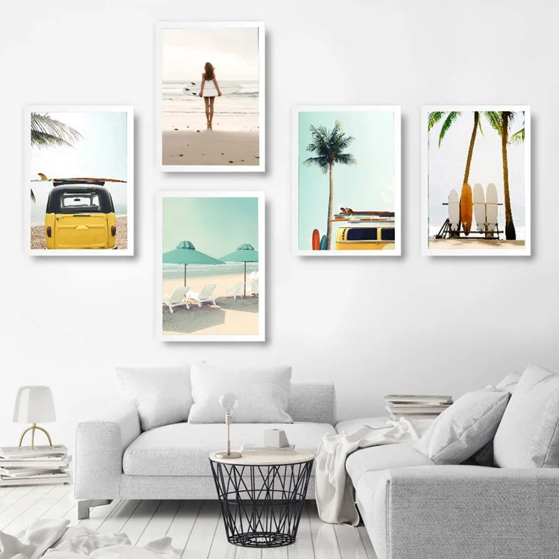 

Wall Art Beach Seascape Canvas Print Figure Poster Surf Board Painting Nordic Style Modular Picture Bedroom Home Decoration