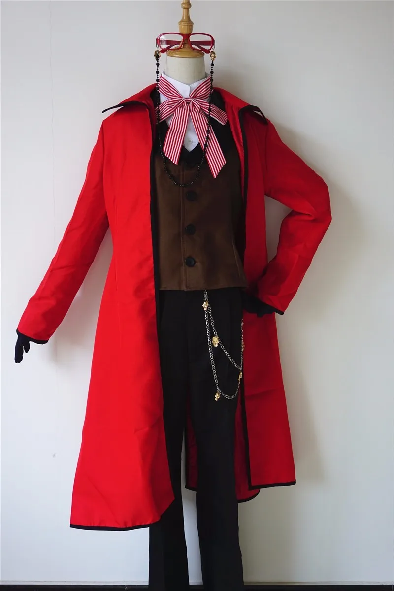 Аниме Black Butler Death Shinigami Grell Sutcliff косплей красный униформа наряд+ очки карнавал костюмы на Хэллоуин