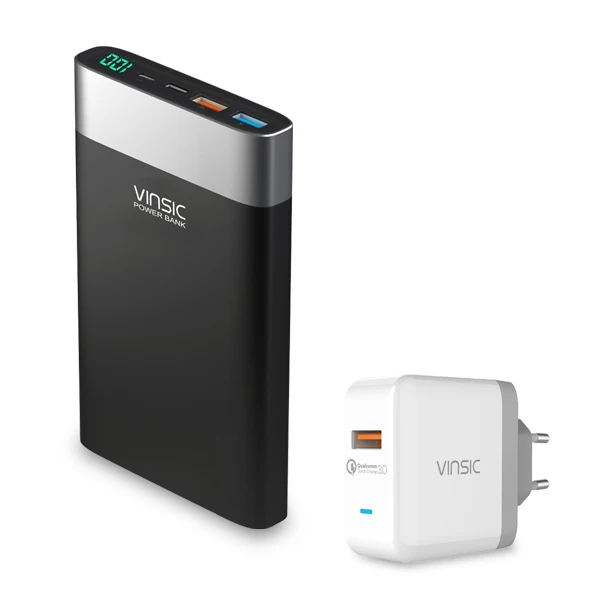 Vinsic 20000 мАч Внешний аккумулятор быстрая зарядка 3,0 QC3.0 двойной usb type-C внешний аккумулятор зарядное устройство для samsung iPhone X 8 8 Plus Xiaomi - Цвет: Серебристый