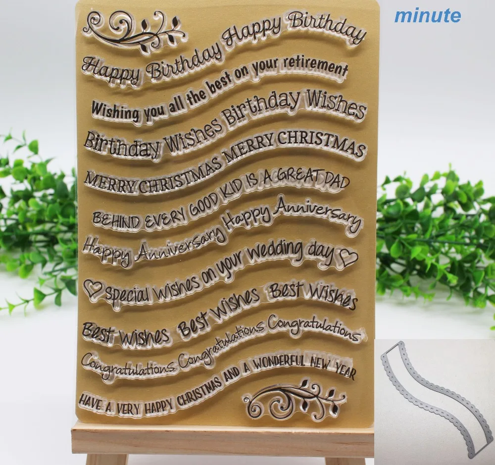 

Flower Lace Cutting Dies and Stamp Set letters stamp and dies for Paper Card Crafts Curved Wave Lace Border die for Scrapbooking