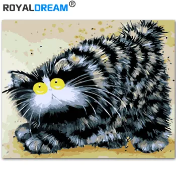 

ROYALDREAM Black Cat Animals DIY Painting By Numbers Wall Art Picture Acrylic Canvas Painting For Living Room Unique Gift