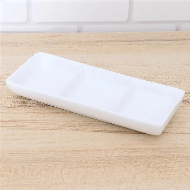 6 / 8.5 Inch Pure White Ceramic 3-Compartment Appetizer Serving Tray Rectangular Divided Sauce Dishes for Spice Dish Soy Sauce