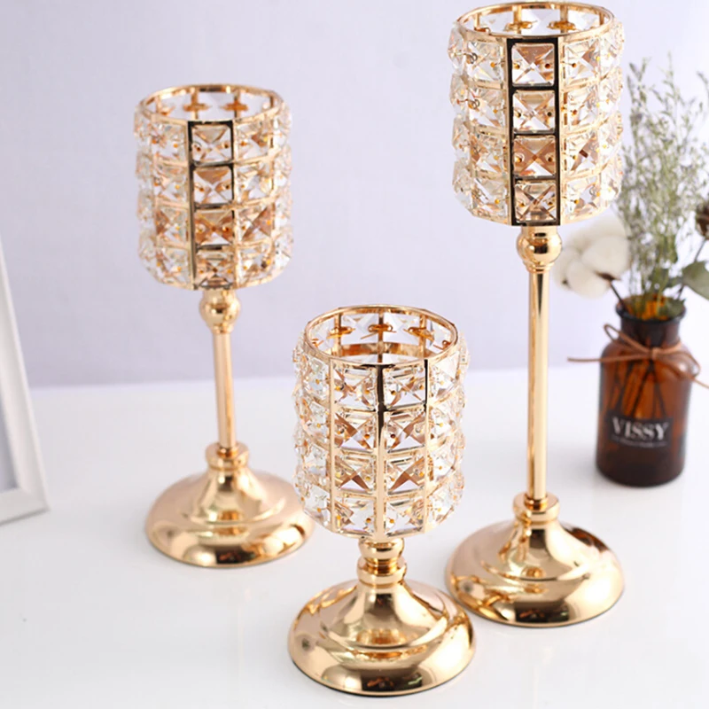 

Nordic Candlestick Ornaments Gold Crystal Candle Holders Tealight Table Candlestick for Home Christmas Decoration