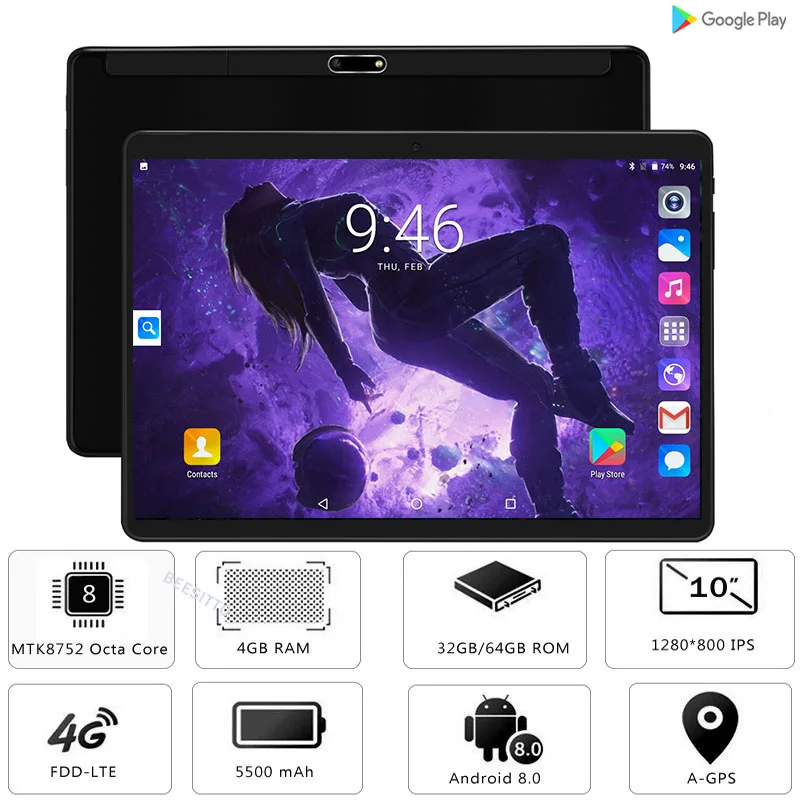 

Super 2.5D Glass 10 inch tablet PC MT8752 Octa Core 4GB RAM 64GB ROM 1280x800 IPS Screen Android 8.0 Tablets Media Youtube Pad