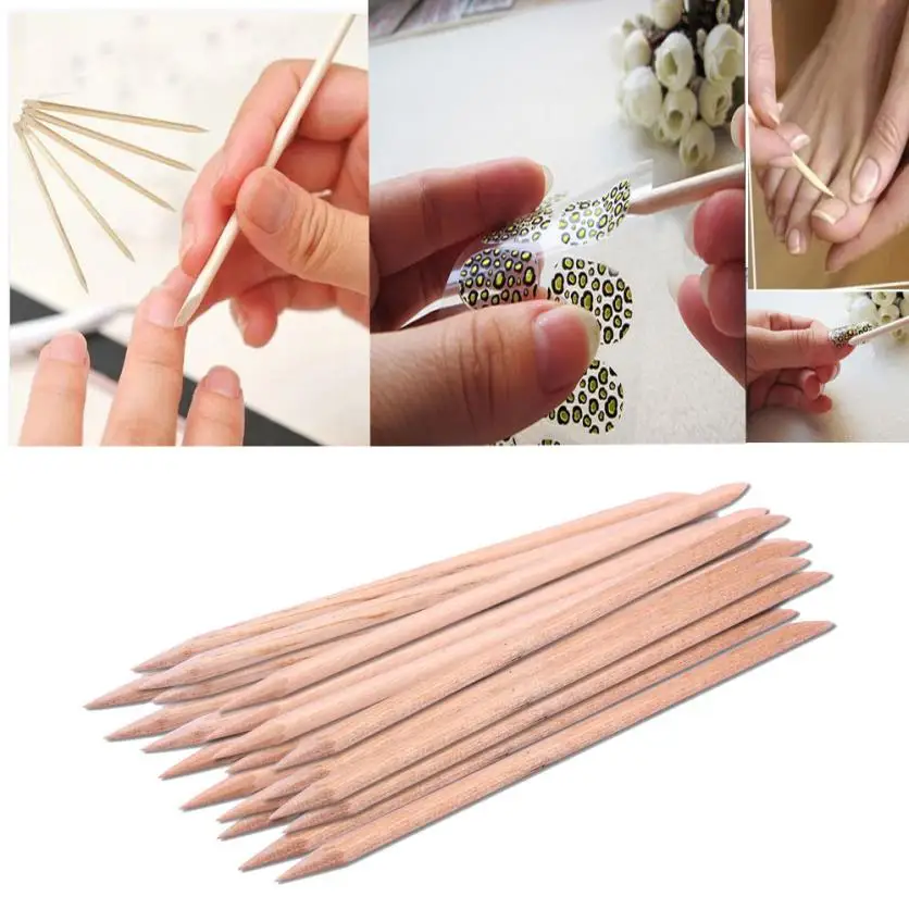 

5PCS Nail Art Orange Wood Stick Cuticle Pusher Remover Pedicure Manicure Tool Double Ended Orange Weed Stick for Manicure Nail