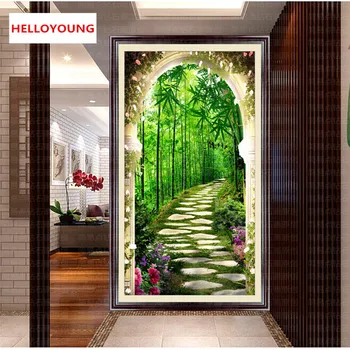 

YGS-117 DIY 5D Full Diamonds Embroidery Diamond Mosaic bamboo forest small road Round Diamond Painting Cross Stitch Home Decor