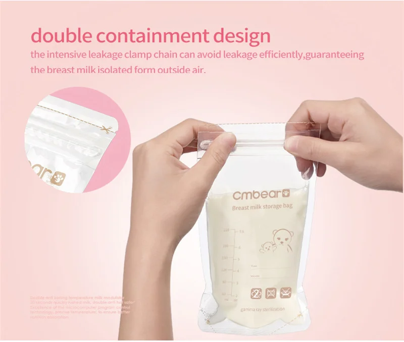 CMbear 50PCS 220ml Baby Breast Milk Storage Bags BPA Free Safety Material Disposable Milk Freezer Bags For Mother Breast Feeding