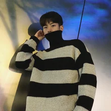 2017 New Winter Chic Simple Men Stripe Turtleneck Thickening Casual Batwing Pullovers Long Sleeve Warm Woolen Sweaters M-2xl