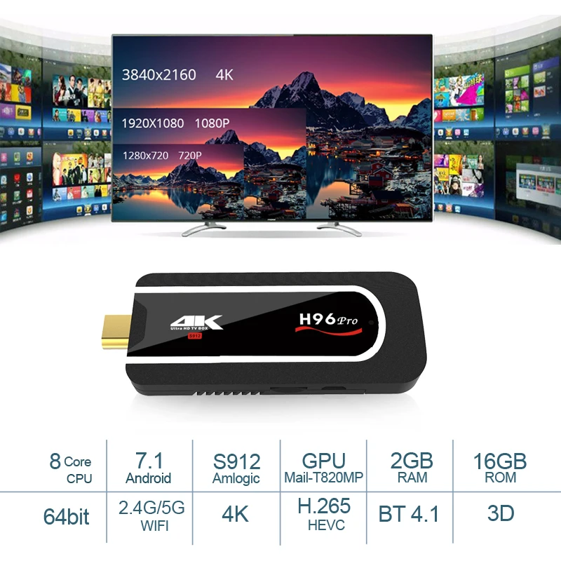 

H96 Pro Amlogic S912 Octa Core TV Stick Android 7.1 2GB 16GB Dual Wifi Dongle TV BT4.1 1080 p 4 K HD Airplay Mini PC H96pro Plus