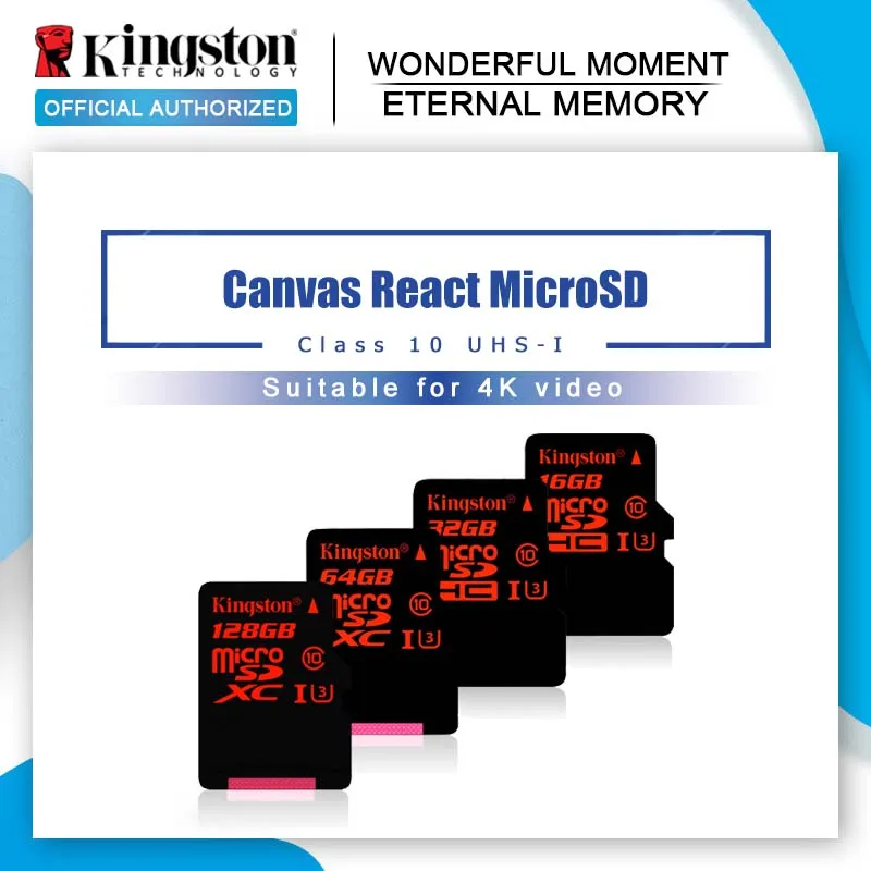 Kingston Micro SD карта 32 Гб microSDHC UHS-I U3 карт памяти 64 ГБ, класс скорости 10 90 МБ/с., мicro SD, TF карта 128 ГБ Поддержка HD 3D видео в формате 4K