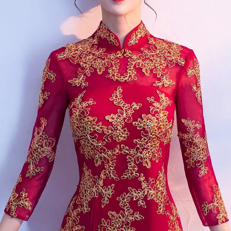 red satin oriental dress