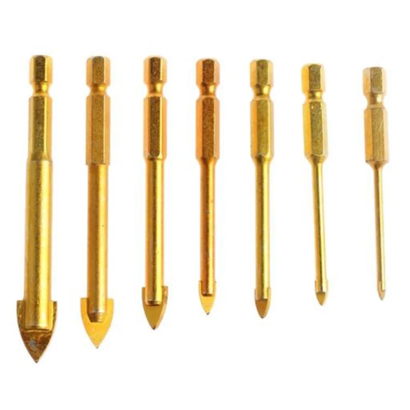 DWZ  7pcs 1/4" Hex Shank Porcelain Ceramic Tile Glass Drill Bits Set 3/4/6/8/10/12mm