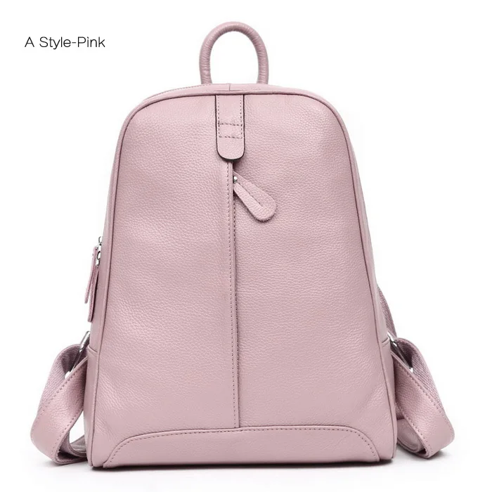 ZENCY Women 100% Full Grain Genuine Cow Leather White Blue Beige Pink Yellow Backpacks Ladies Schoolbag Teenagers Cowhide Bag 