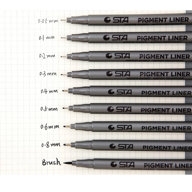 Цельнокроеное платье пигмент лайнер Pigma Micron чернил производитель ручки 0,05 0,1 0,2 0,3 0,4 0,5 0,6 0,8 различных наконечников черный тонколинейная ручка для эскизов