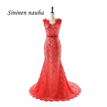 

Sexy Red Lace Long Evening Prom Dresses V Neck Plus Size Mermaid Party Formal Dress Women Vestidos De Festa Robe De Soiree 134
