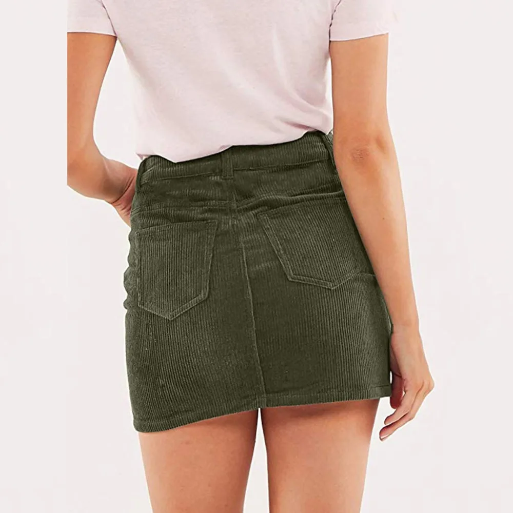 Женская юбка летние сексуальные тонкие вельветовые короткие с высокой талией Твердые кнопки Bodycon мини-юбки-карандаши faldas mujer moda# SL