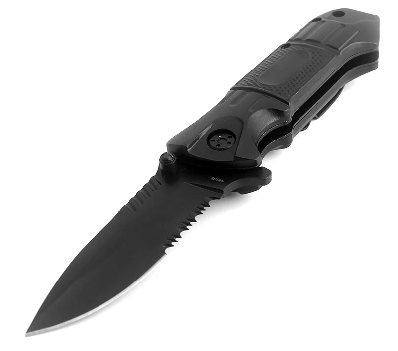 KKWOLF Черный Складной нож 440C сталь половина зубчатое лезвие Тактический Кемпинг выживания боевые Карманные Ножи EDC Охота мульти инструменты