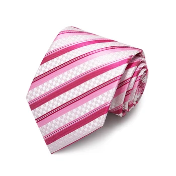 

New Pink Red Striped Jacquard Weave Ties for Men Business Formal 8cm Necktie Wedding Party Mens Ties Corbatas with Tie Gift Box