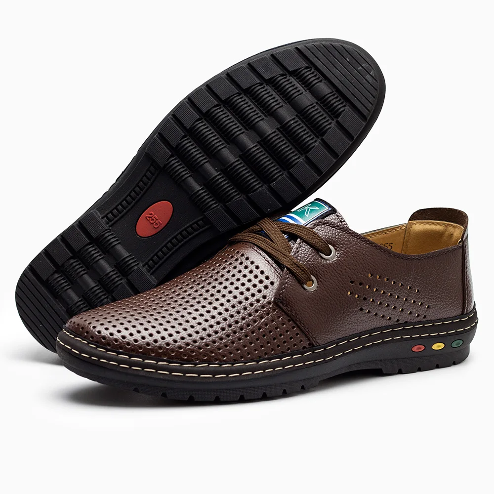 Genuine Leather Men casual shoes Summer 2018 Breathable Soft Driving Men's Handmade chaussure homme Net Surface Loafers
